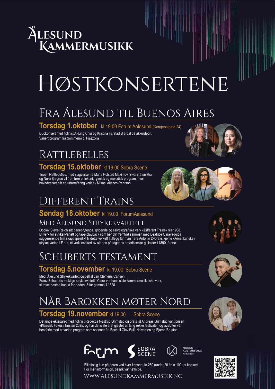 Plakat for Ålesund kammermusikk høstkonsertene 2026, med Different Trains 18. oktober