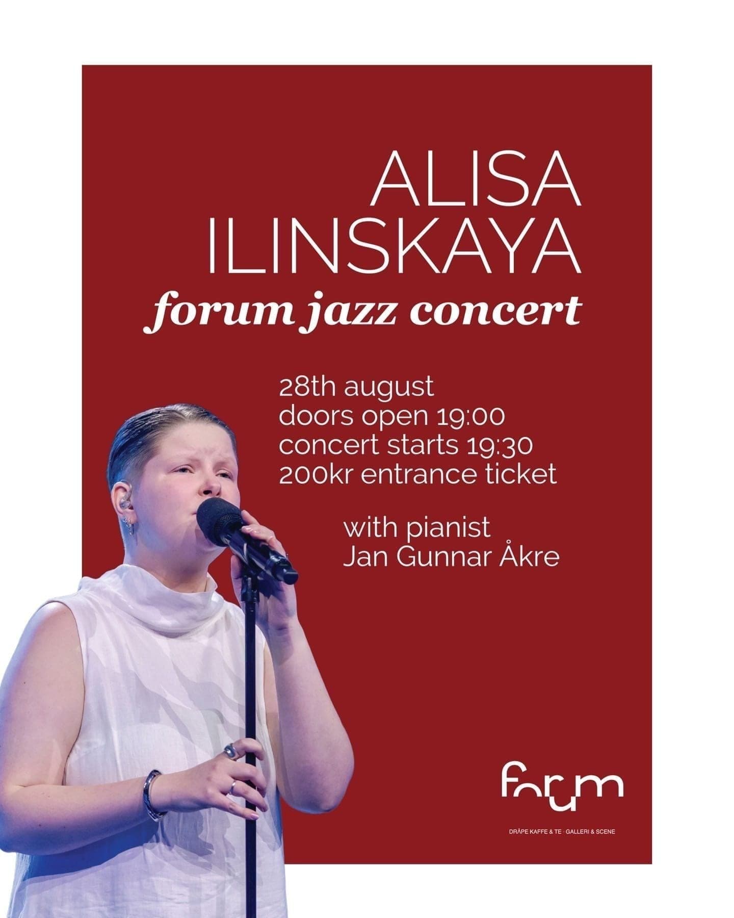 Plakat for jazzkonsert med Alisa Ilinskaya — fredag 18. september