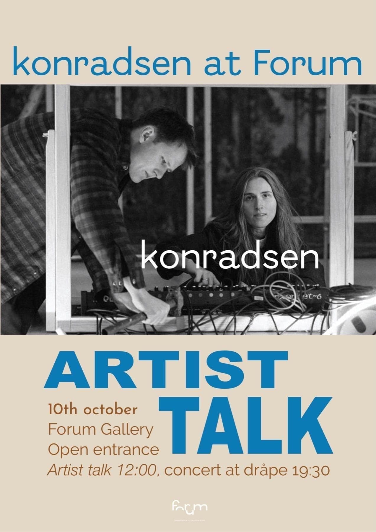 Plakat for artist talk med konradsen i galleriet