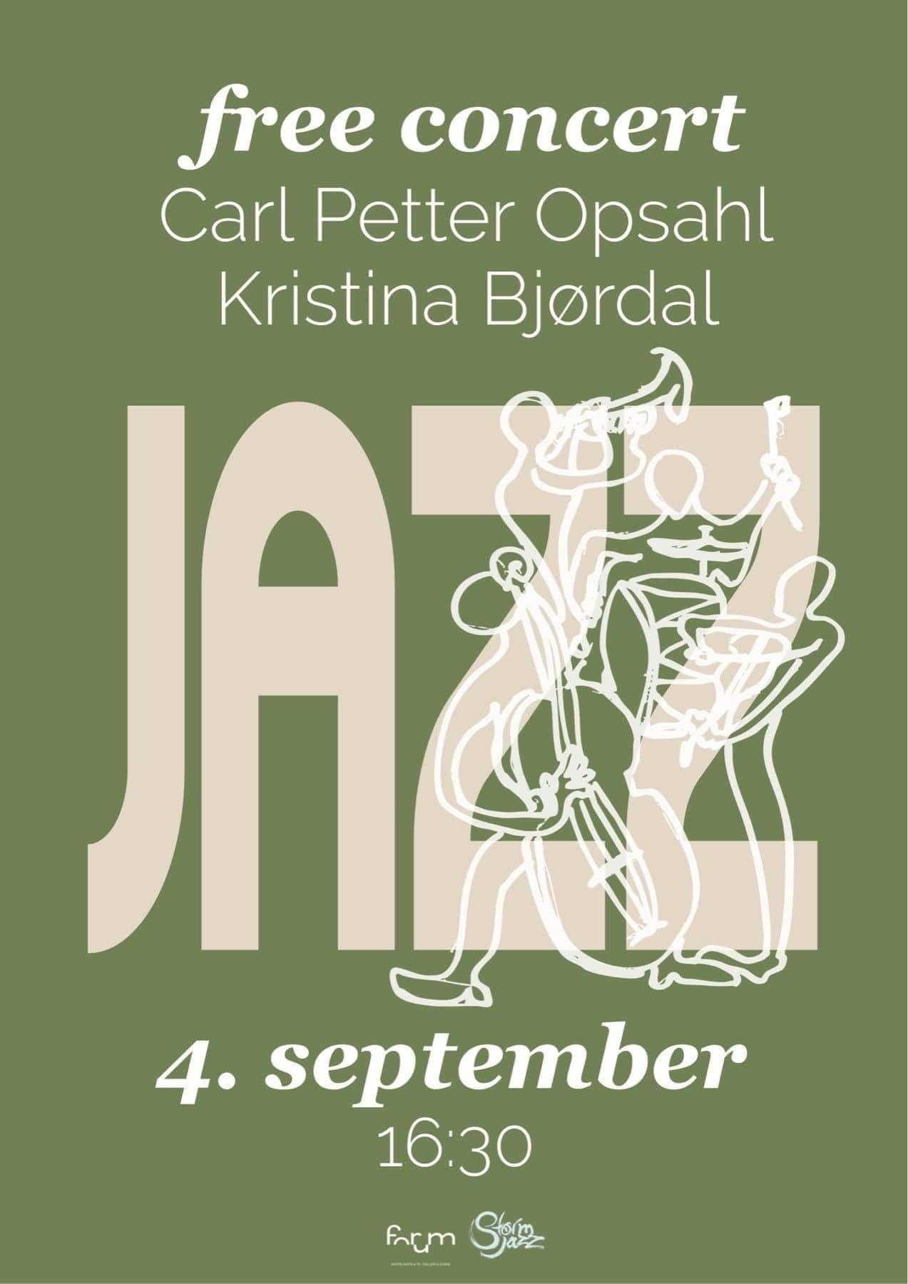Plakat for gratis Storm Jazz-konsert med Carl Petter Opsahl og Kristina Bjørdal